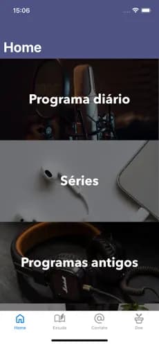 Tela inicial com Programa diário, Séries e Programas antigos